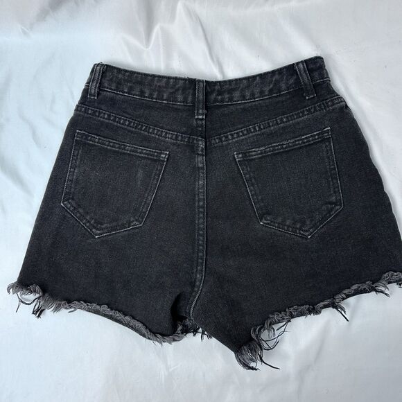 Pretty Little Thing Cut Off Jean Shorts Womens Size 8 High Rise Black Distressed - Picture 2 of 8